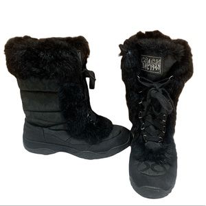 Coach JENNIE Op Art Jacquard Winter Lace-Up Rabbit Fur Boot Black Size 7